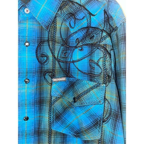 Western Shirt Men XL Pearl Snap Embroidered Rockabilly Rodeo Southern Thread - Picture 2 of 8